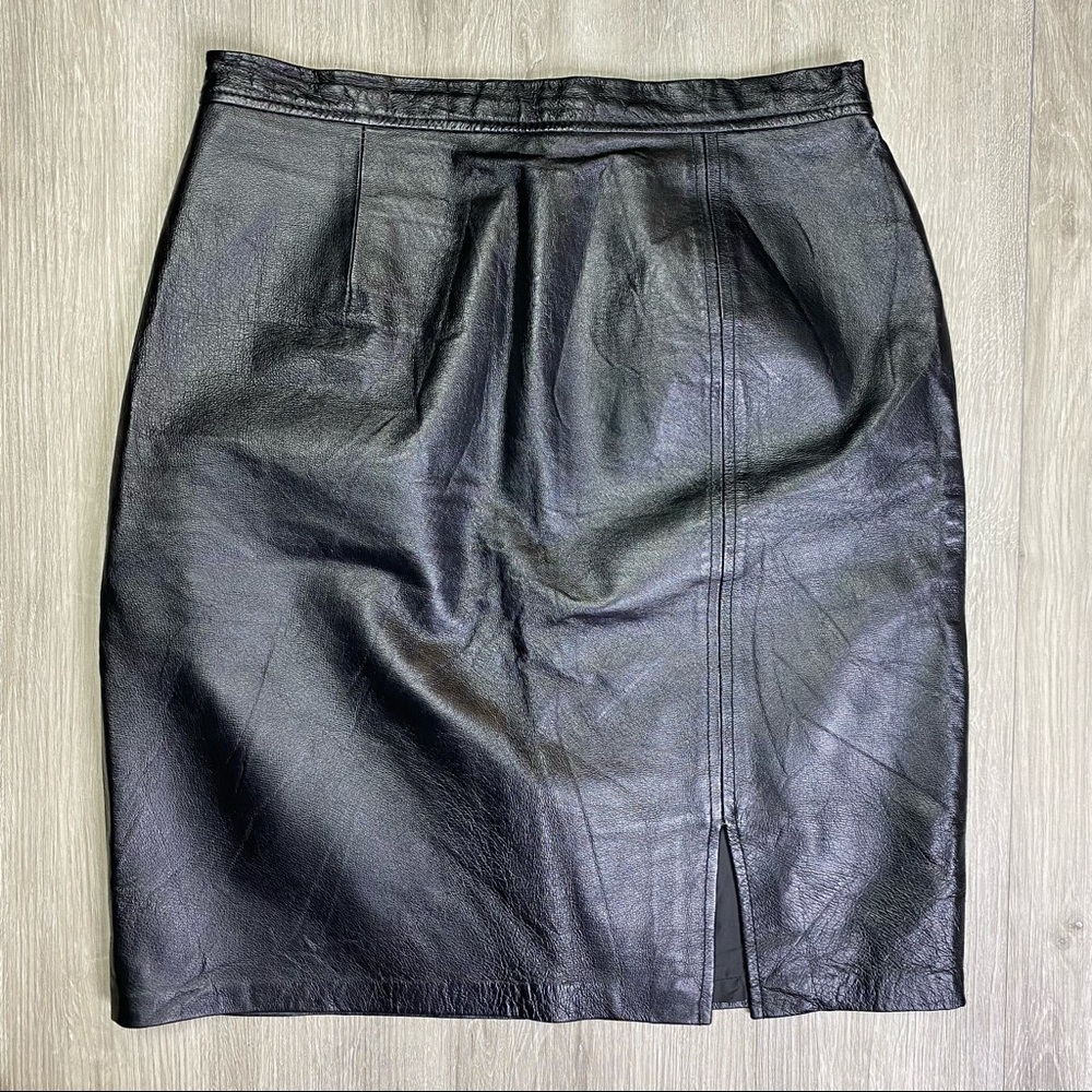 Vintage Tower Hill Collection Black Leather Midi Mini Pencil Skirt